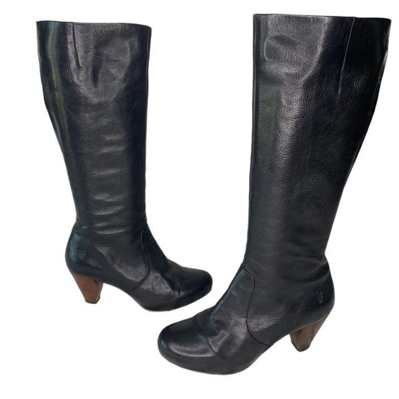 Frye Shoes - Frye Lisa Boots Women's 5.5 M US Black Tall Knee High Leather Heels 77527 Zipper